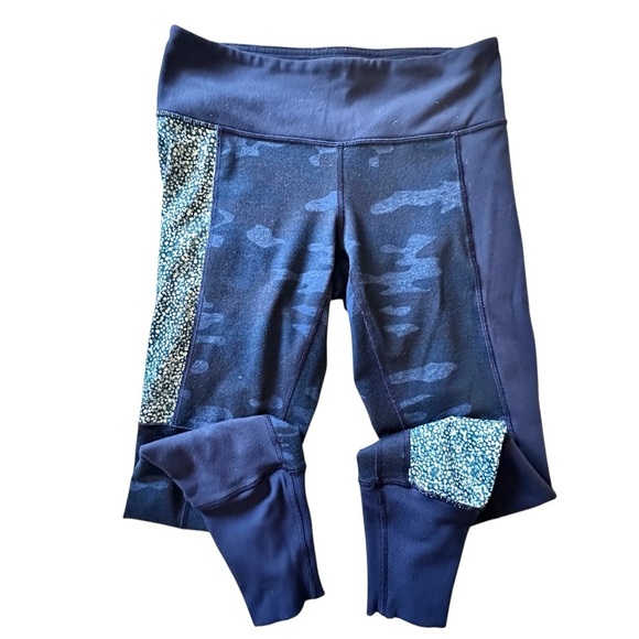 RARE LULULEMON WUNDER UNDER Sashiko Inkwell Navy Blue camouflage leggings Size 6 - Picture 2 of 11